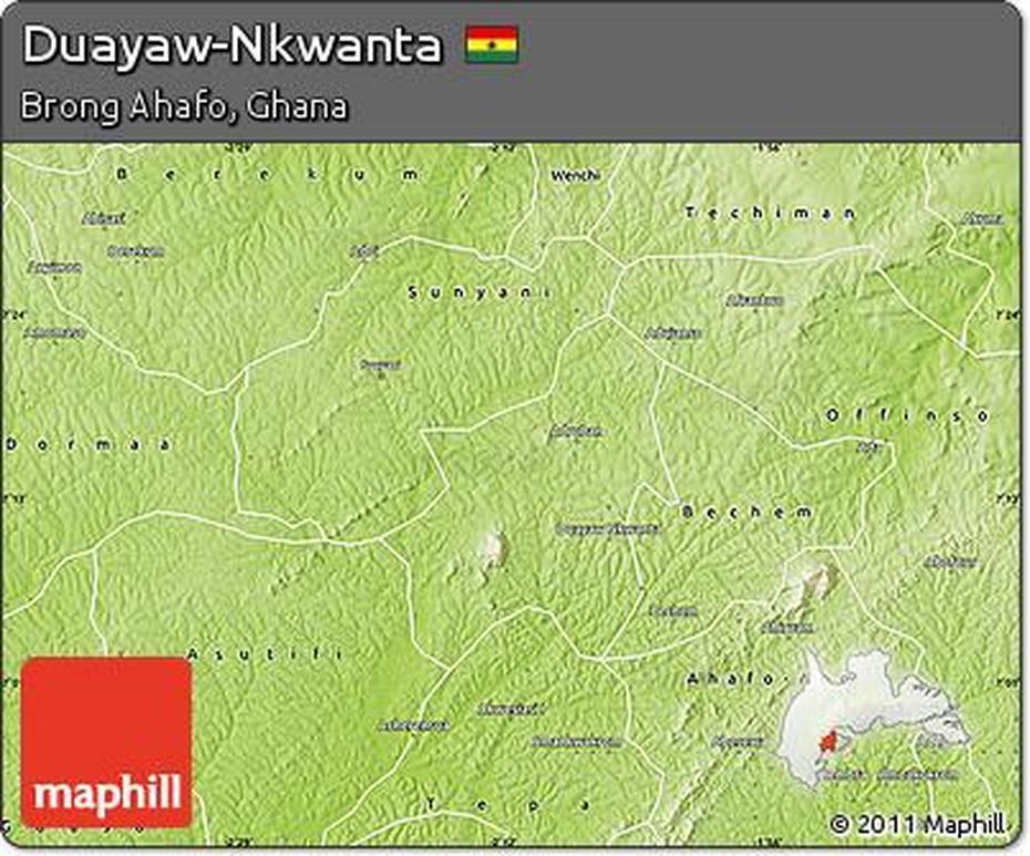 Free Physical Map Of Duayaw-Nkwanta, Duayaw-Nkwanta, Ghana, Ghana Hospital Accra, Geological  Of Ghana