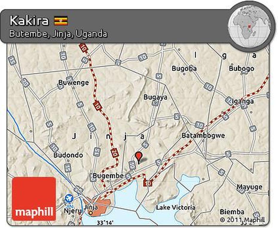 Free Shaded Relief Map Of Kakira, Kakira, Uganda, Jinja City Uganda, Kakira Sugar Factory