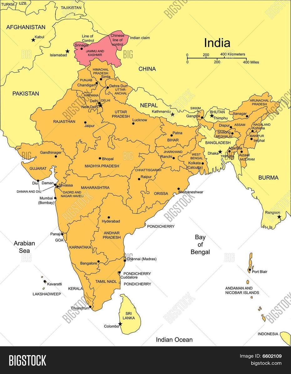 India With Administrative Districts And Surrounding Countries Stock …, Kararān, India, India  Png, India  World