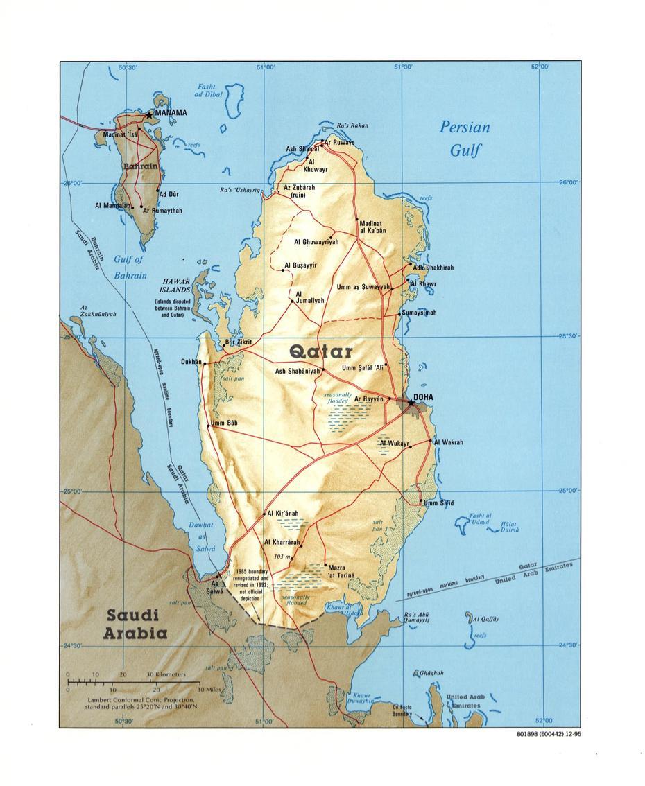 Large Detailed Political Map Of Qatar With Relief, Roads And Cities …, Ar Rayyān, Qatar, Sidra  Tree, Lusail  Stadium