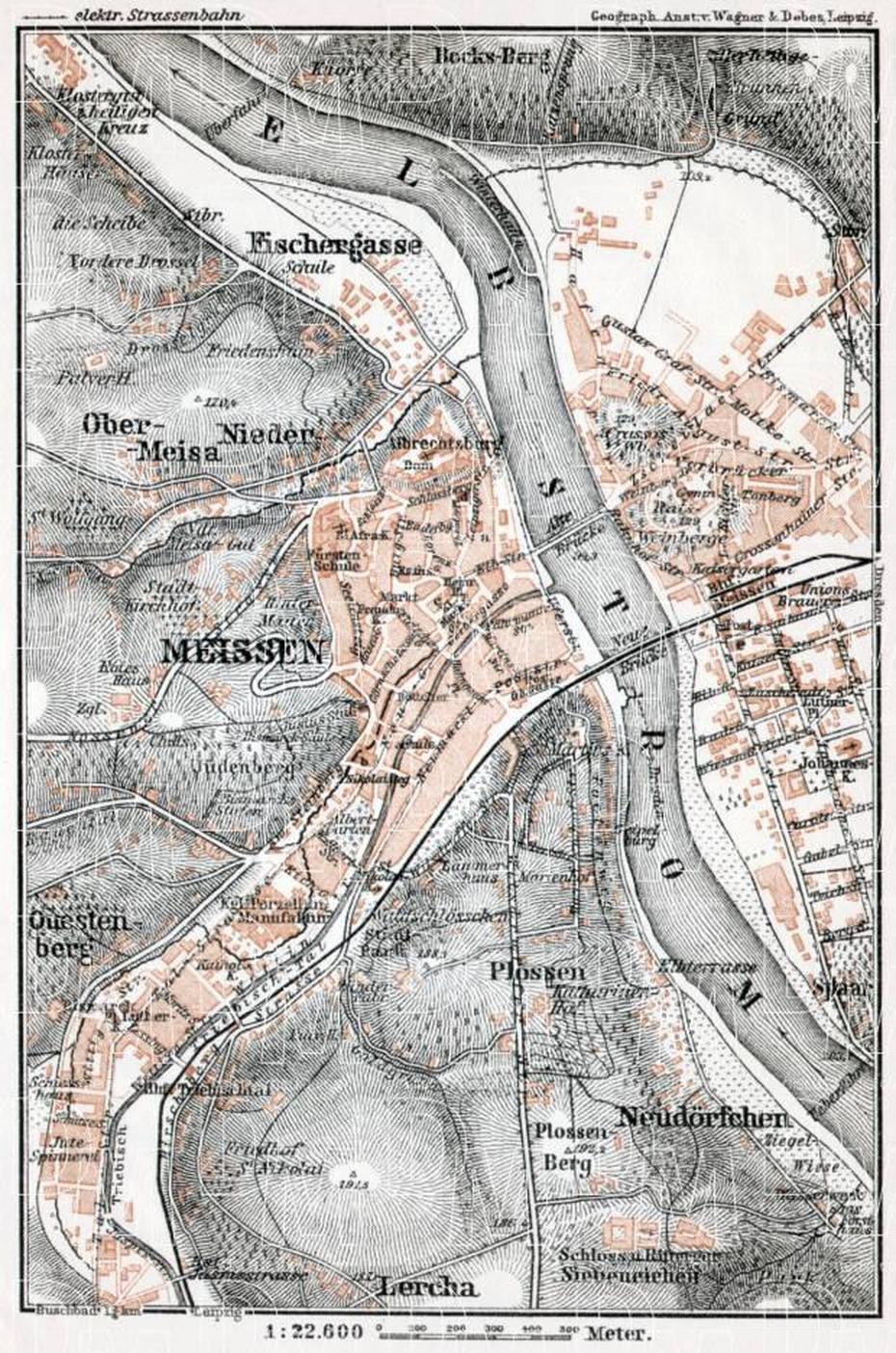 Old Map Of Meissen (Meien) In 1911. Buy Vintage Map Replica Poster …, Meißen, Germany, Wurttemberg, Zwickau Germany