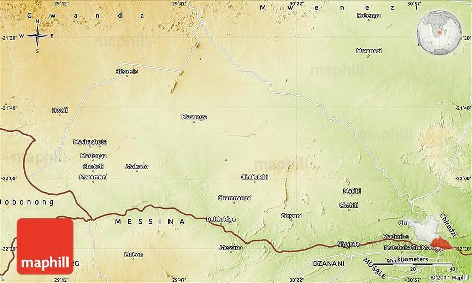 Physical Map Of Beitbridge, Beitbridge, Zimbabwe, Zimbabwe Border Posts, Zimbabwe Roads