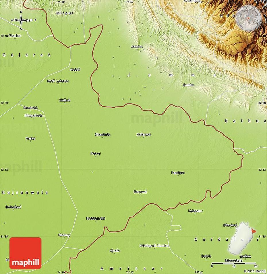 Physical Map Of Sialkot, Sialkot City, Pakistan, Sialkot India, Abbottabad