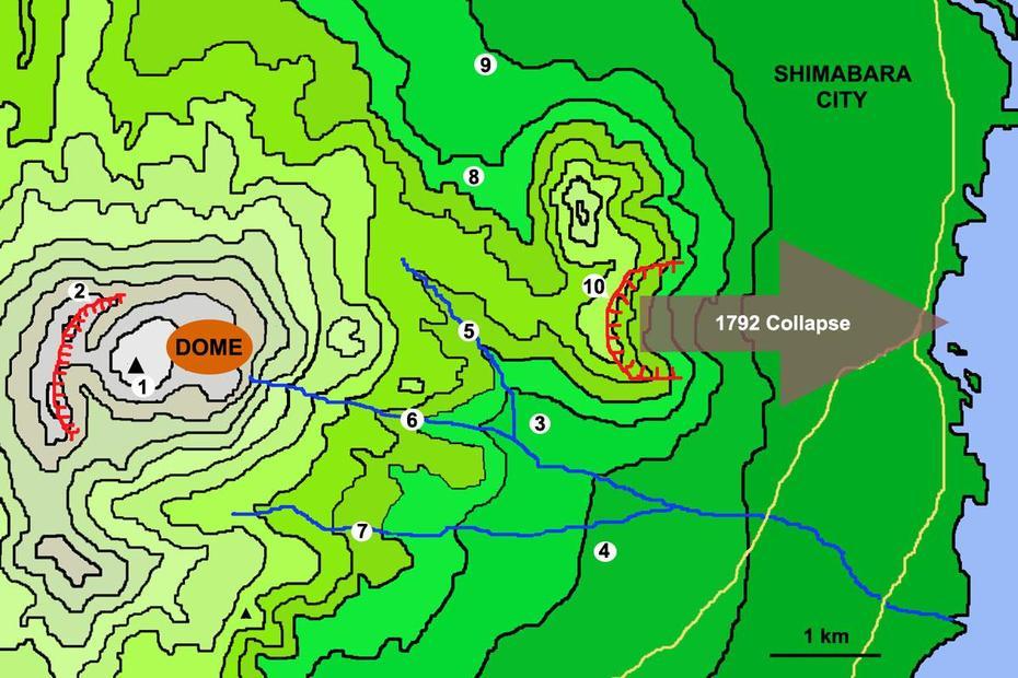 Unzen Volcano, Unzen, Japan, Mt Unzen Japan, Mount Unzen Pyroclastic Flow