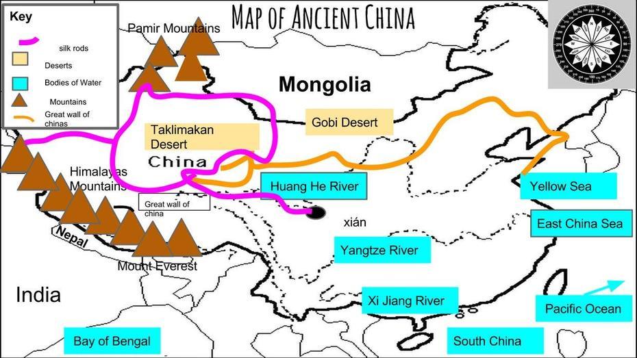 Ancient China Map Gobi Desert, Feicheng, China, Shandong  People, Haicheng China