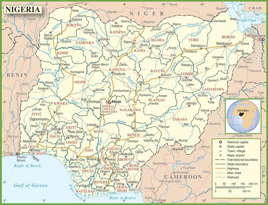 Map Of Nigeria – Complete Map Of Nigeria (Western Africa – Africa), Somolu, Nigeria, Printable  Nigeria, Africa  Countries