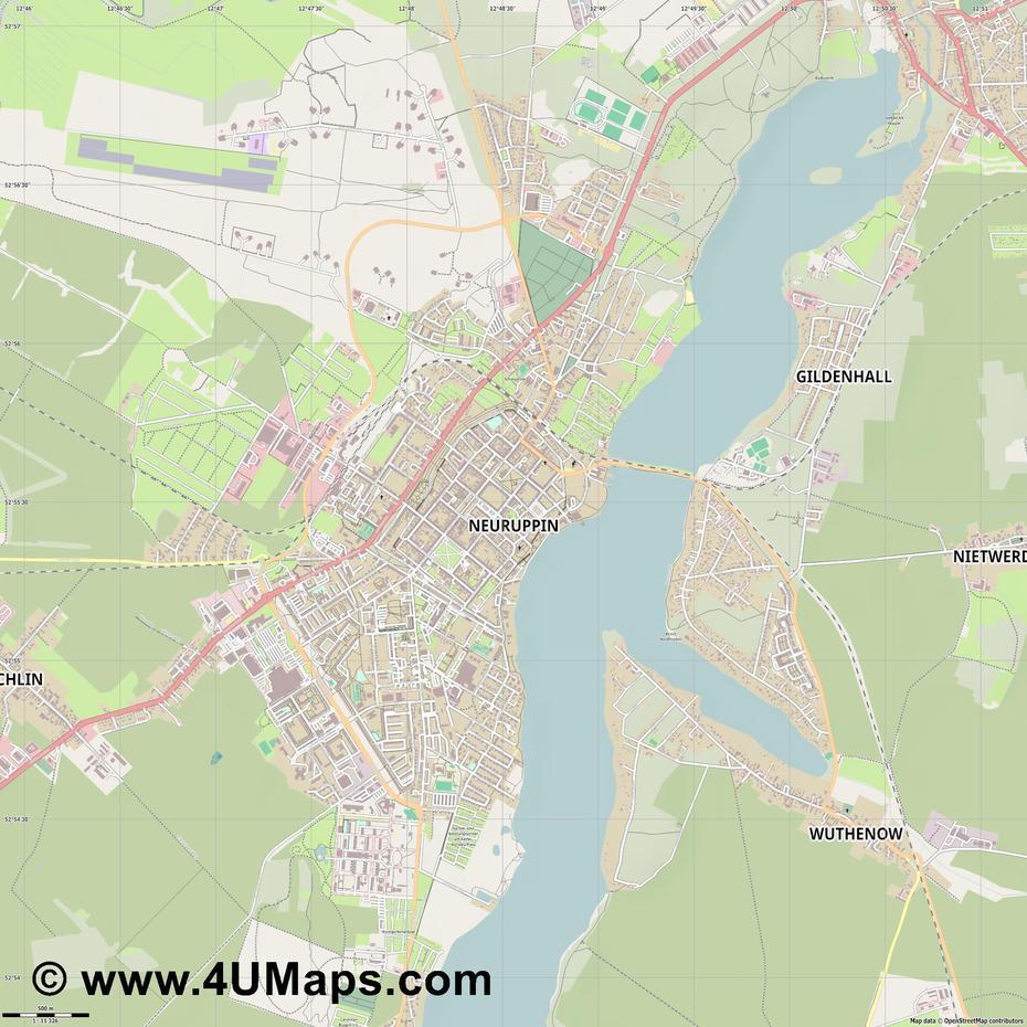 Pdf, Svg Scalable City Map Vector Neuruppin, Neuruppin, Germany, Lunenburg Germany, Heide Park