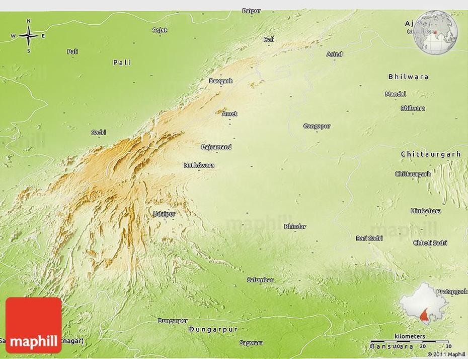 Physical Panoramic Map Of Udaipur, Udaipur, India, Oberoi Udaipur, Jaipur City