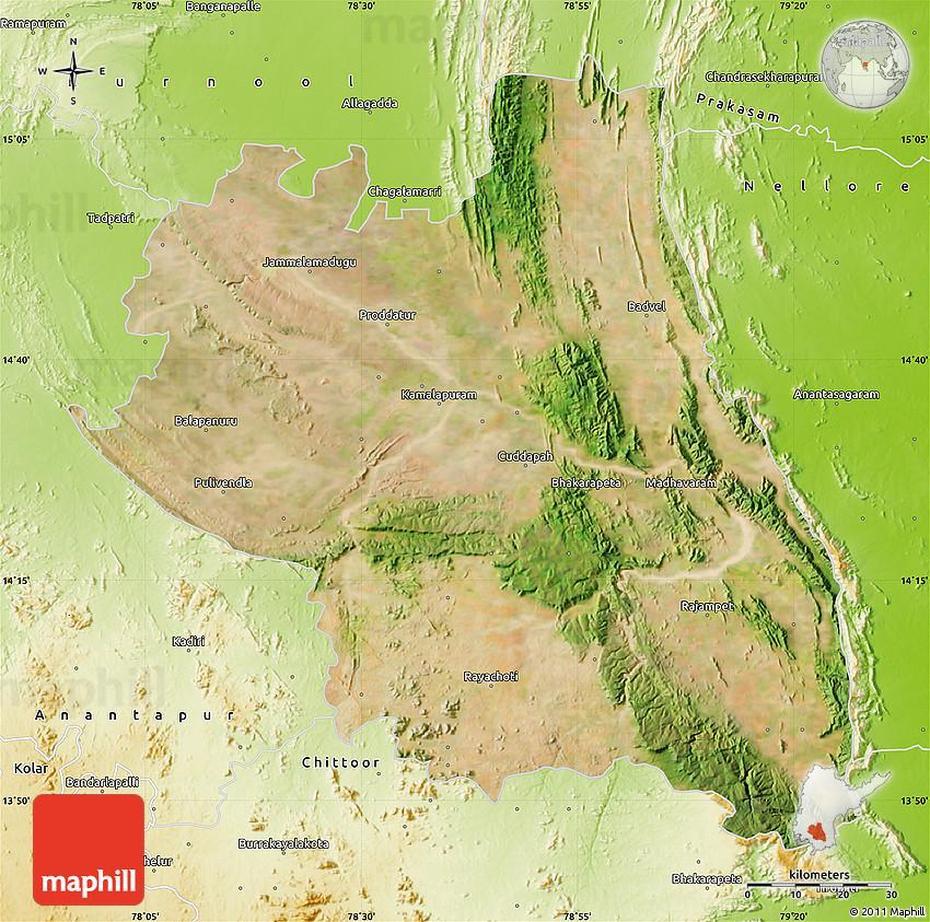 Satellite Map Of Cuddapah, Physical Outside, Cuddapah, India, Gandikota  Fort, Andhra Pradesh India