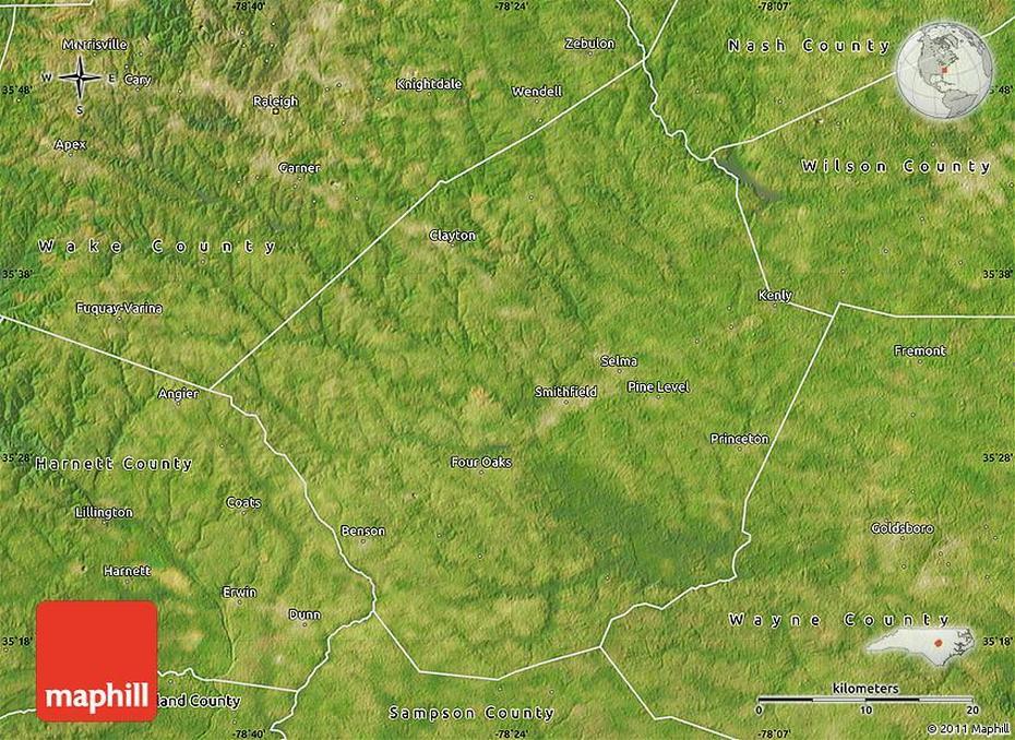Satellite Map Of Johnston County, Johnston, United States, United States  For Kids, Detailed  United States
