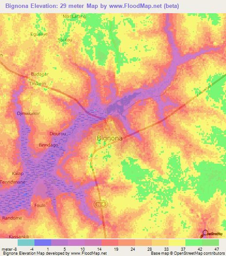 Elevation Of Bignona,Senegal Elevation Map, Topography, Contour, Bignona, Senegal, Casamance Senegal, Senegal Tourism