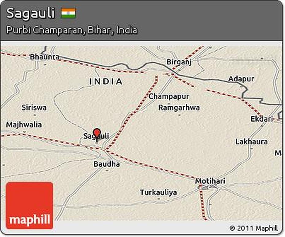 Free Shaded Relief Panoramic Map Of Sagauli, Sagauli, India, India  With City, India  Drawing