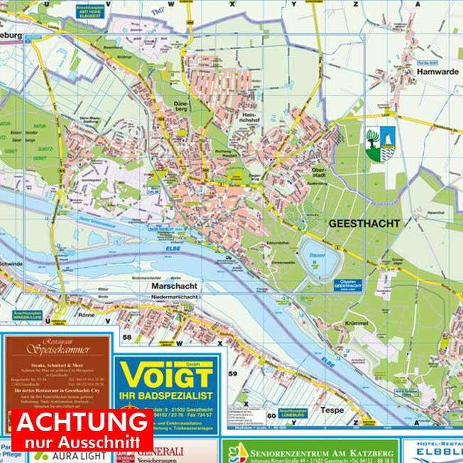 Geesthacht, 1:20.000 Stadtplan  Hartmann-Plan Ohg, Geesthacht, Germany, Elbe  River, Hamburg Germany