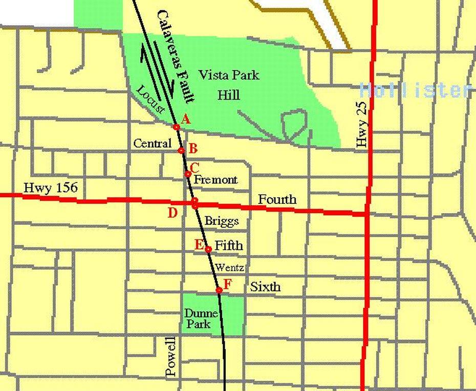 Hollister Map Showing Calaveras Fault, Hollister, United States, Warrior Alabama, California Crime