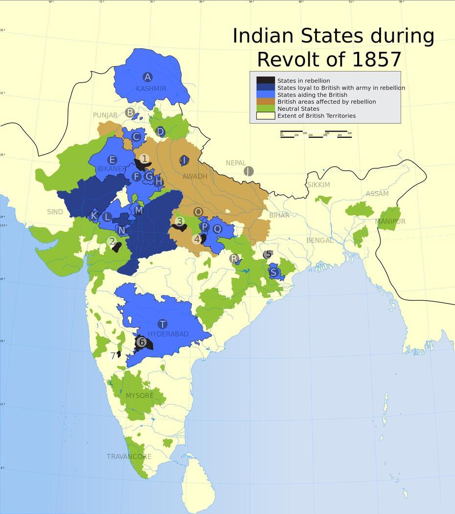 Indian Princely States During The Revolt Of 1857. Rebellious States: 1 …, Nargund, India, India  Silhouette, India Globe