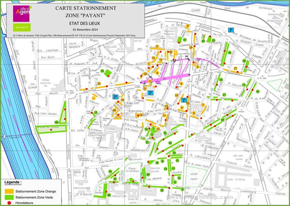 Large Detailed Map Of Agen, Agen, France, La Garonne, Metz France