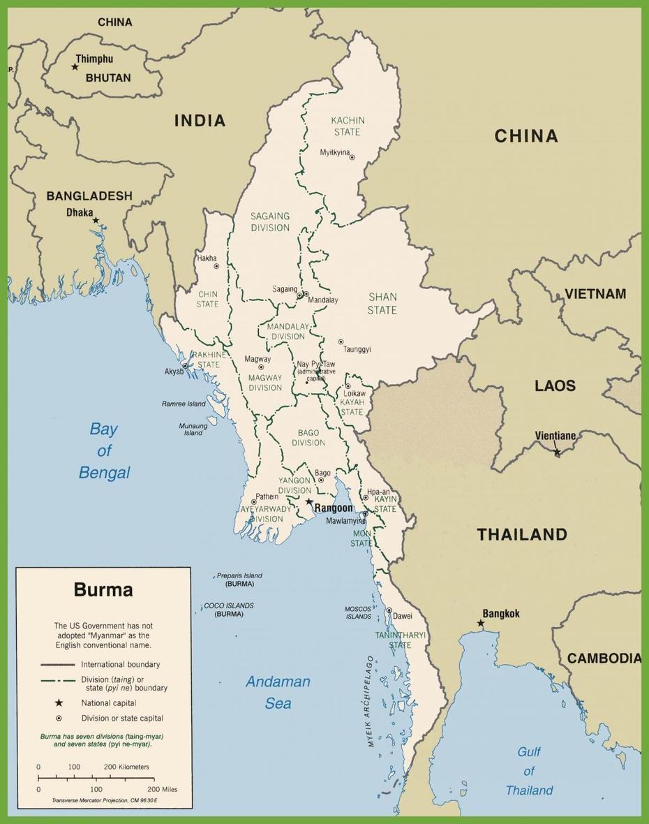 Myanmar Capital City, Taung  Dam, Burma-Politische Karte, Taungup, Myanmar