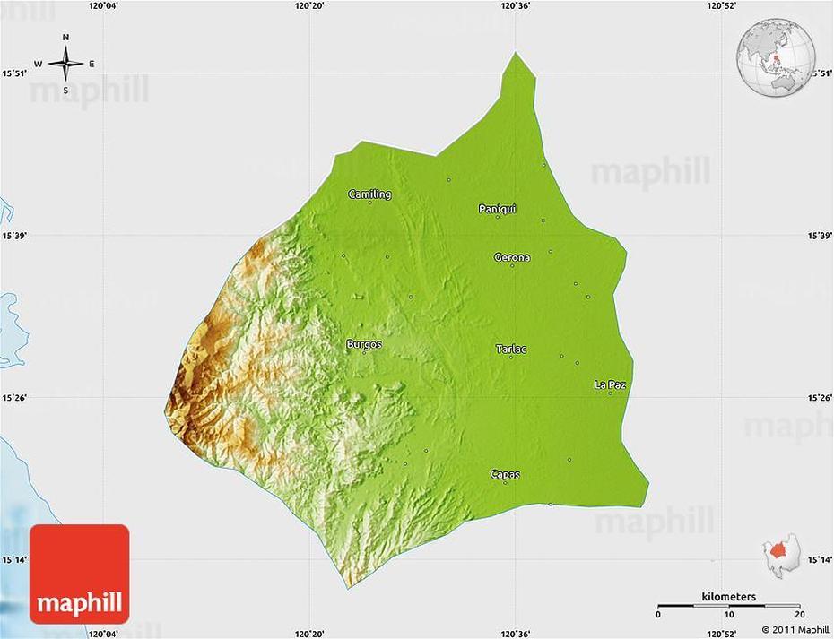 Physical Map Of Tarlac, Single Color Outside, Tarlac City, Philippines, San Miguel Philippines, Calabarzon Philippines