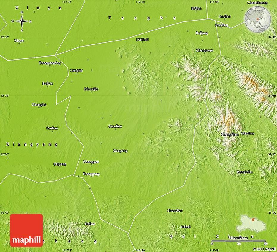 Physical Map Of Zaoyang, Zaoyang, China, China On  Of World, China Road