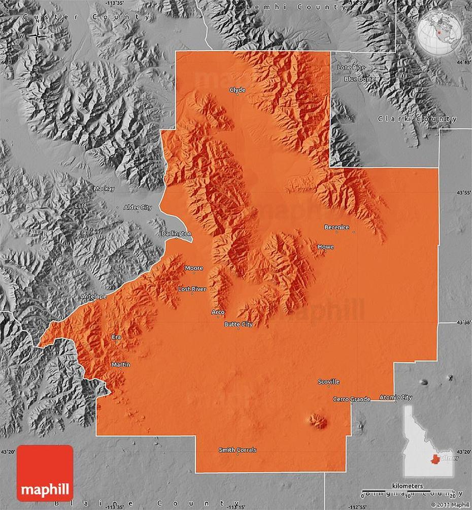 Political Map Of Butte County, Desaturated, Butte, United States, Desert Butte, Butte Montana Streets