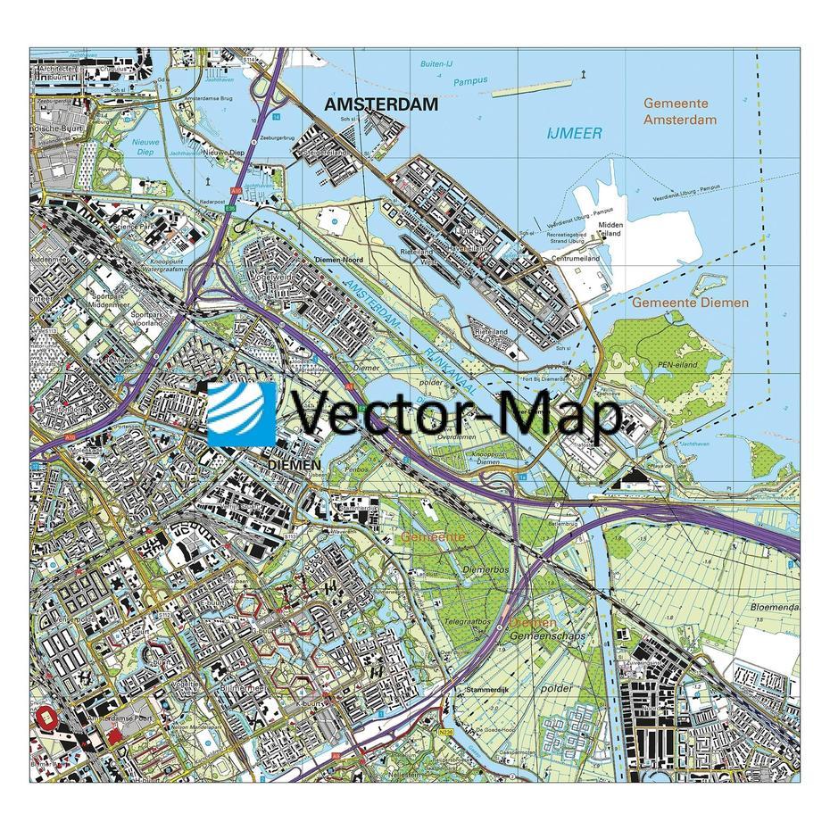 Topografische Kaart Diemen | Vector-Map De Online Kaarten Shop!, Diemen, Netherlands, Amsterdam  Location, Anthony Van Diemen