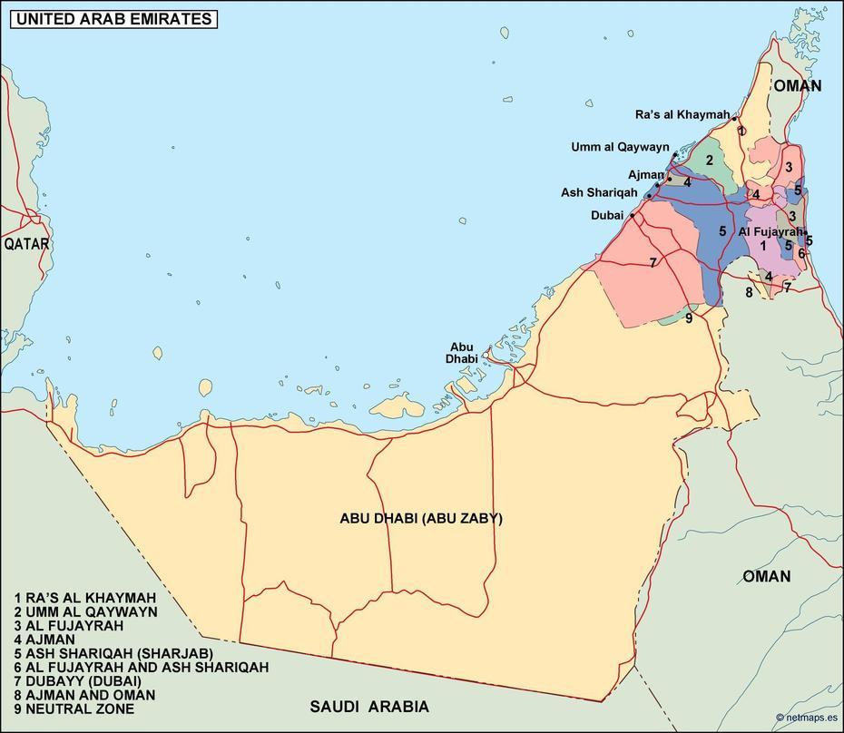 United Arab Emirates Political Map. Eps Illustrator Map | Vector World Maps, ‘Ajmān, United Arab Emirates, Ajman Uae, Ajman