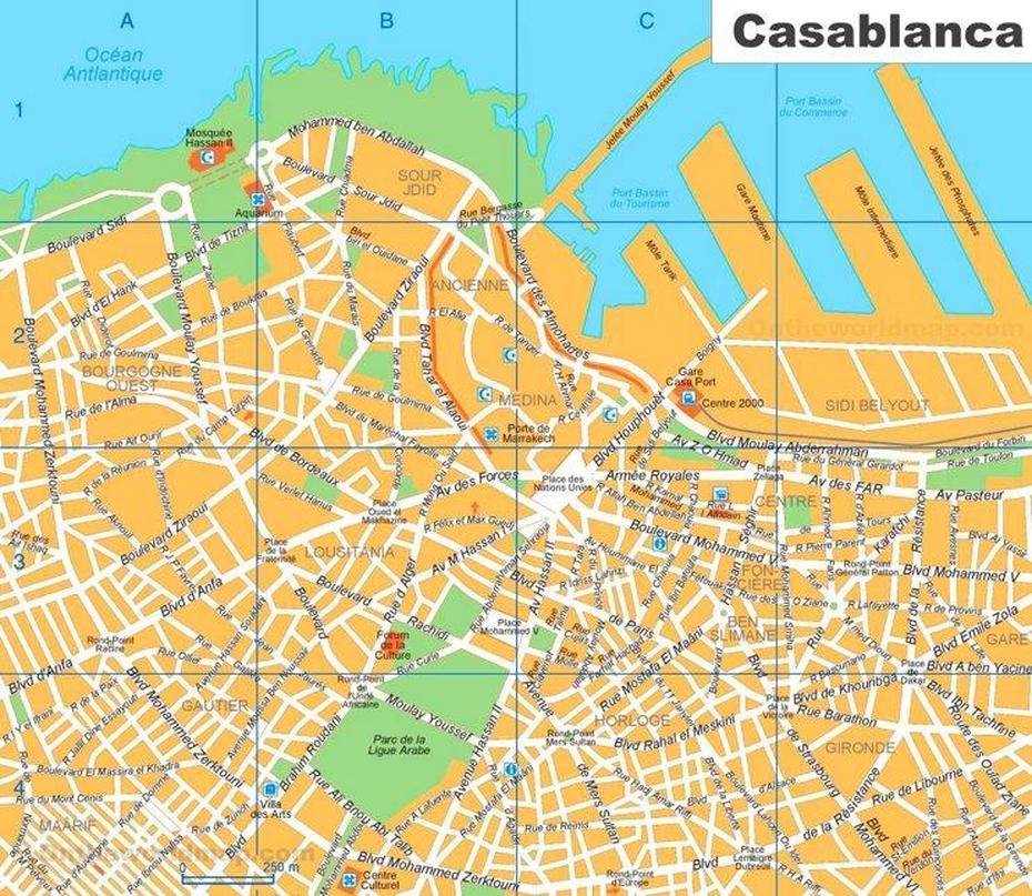 Casablanca Sightseeing Map, Casablanca, Morocco, Casablanca Airport, Essaouira Morocco