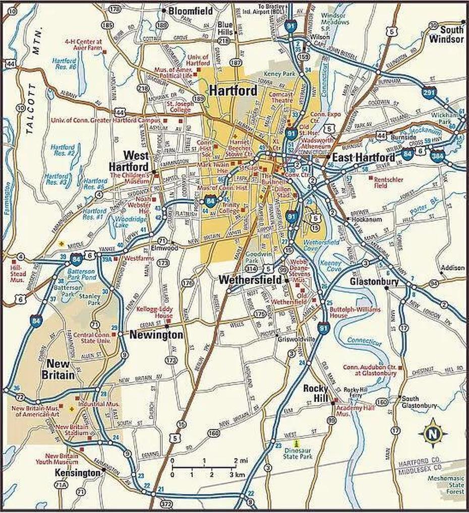 Hartford, Connecticut Area Map (Print #14432283) Framed. Cards, Hartford, United States, United States  For Kids, Detailed  United States