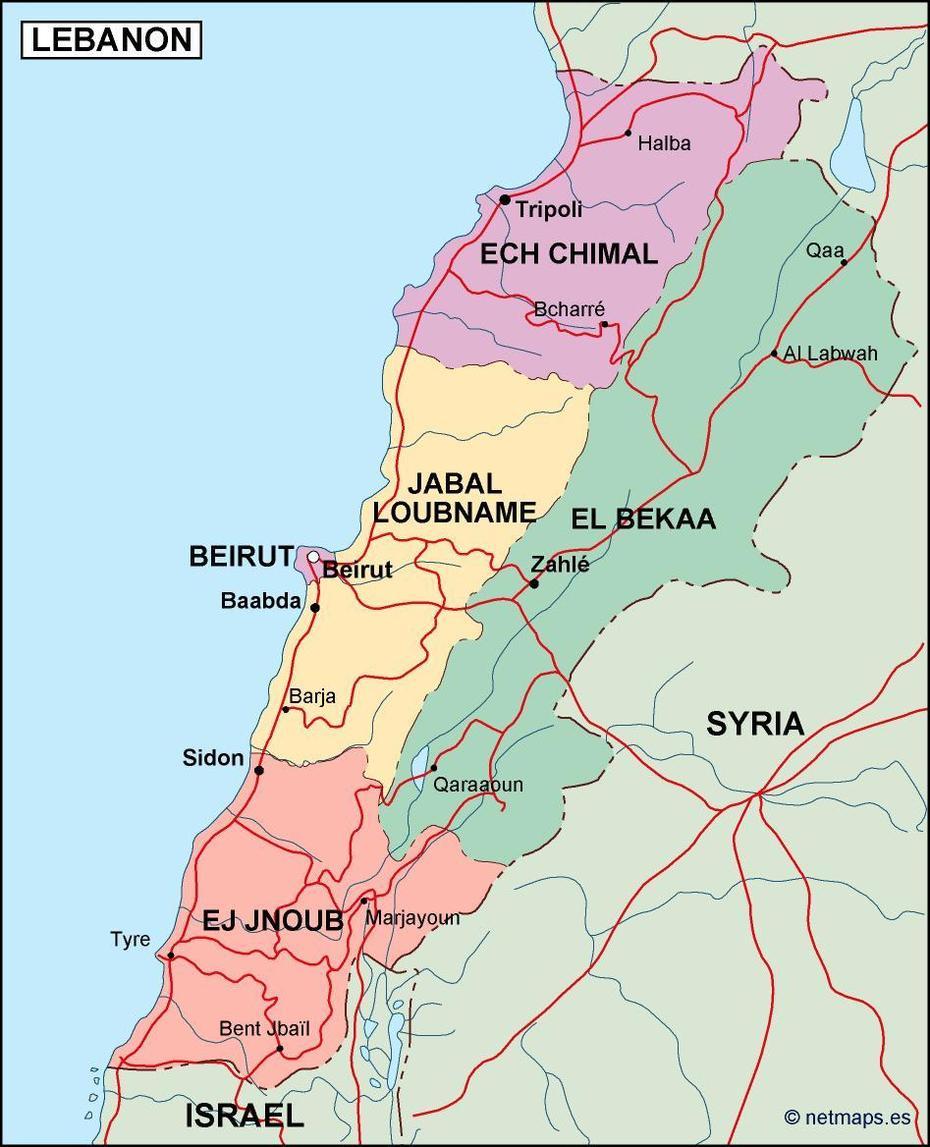 Lebanon Political Map. Eps Illustrator Map | Vector Maps, Jbaïl, Lebanon, Lebanon Topographic, Mays El Jabal