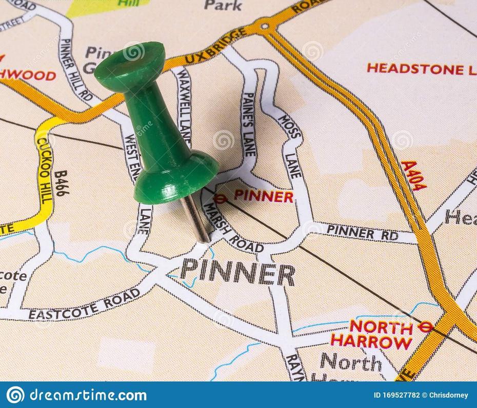 Pinner On A Uk Map Stock Photo. Image Of Atlas, Britain – 169527782, Pinner, United Kingdom, United Kingdom Country, Road  Of United Kingdom