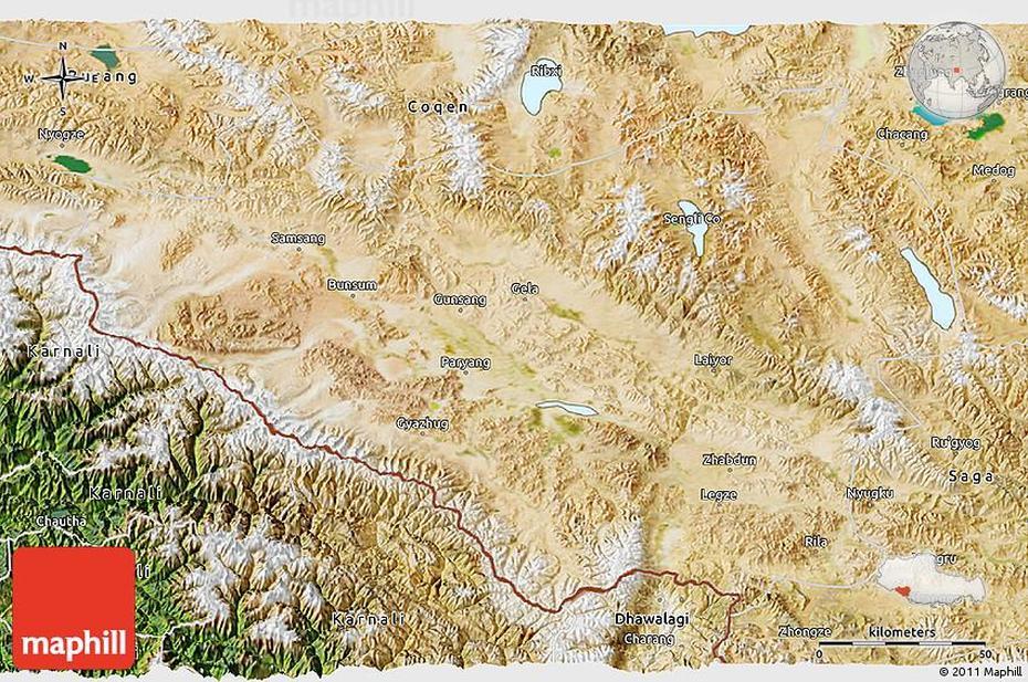 Satellite 3D Map Of Zhongba, Zhongba, China, China  Svg, Cities In China
