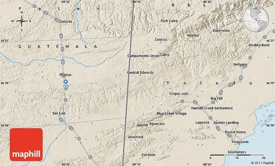 Shaded Relief Map Of Dolores, Dolores, Guatemala, Flores Guatemala, Huehuetenango Guatemala