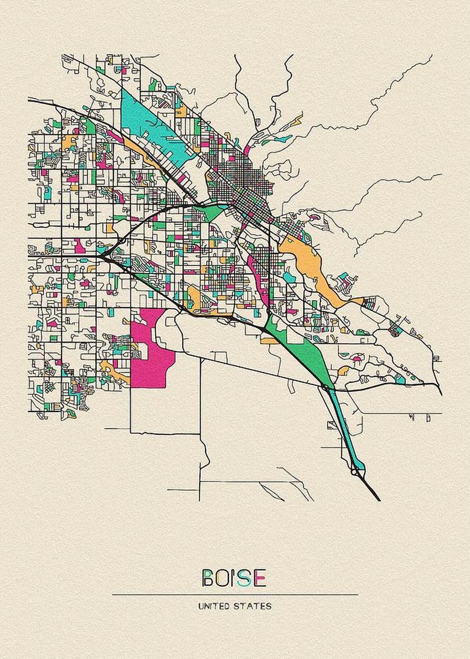 Boise, United States City Map Drawing By Inspirowl Design, Boise, United States, Boise Idaho State, Boise State Campus