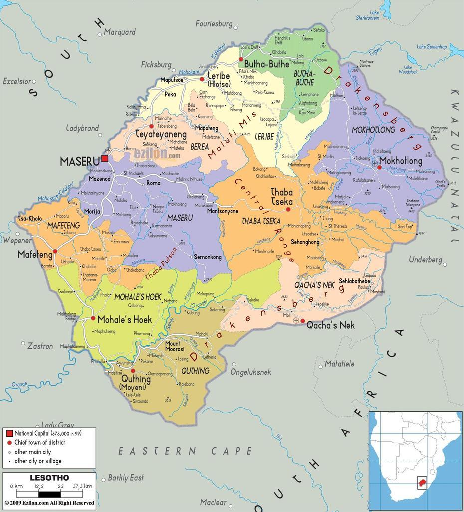 Cartes Du Lesotho – Encyclopedie Globaletm, Maputsoe, Lesotho, Lesotho Area, Lesotho Outline