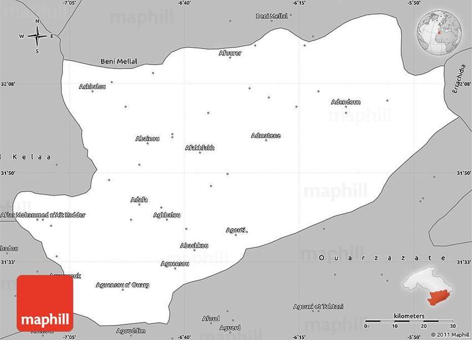 Gray Simple Map Of Azilal, Aziylal, Morocco, Morocco Places To Visit, Images Of Morocco