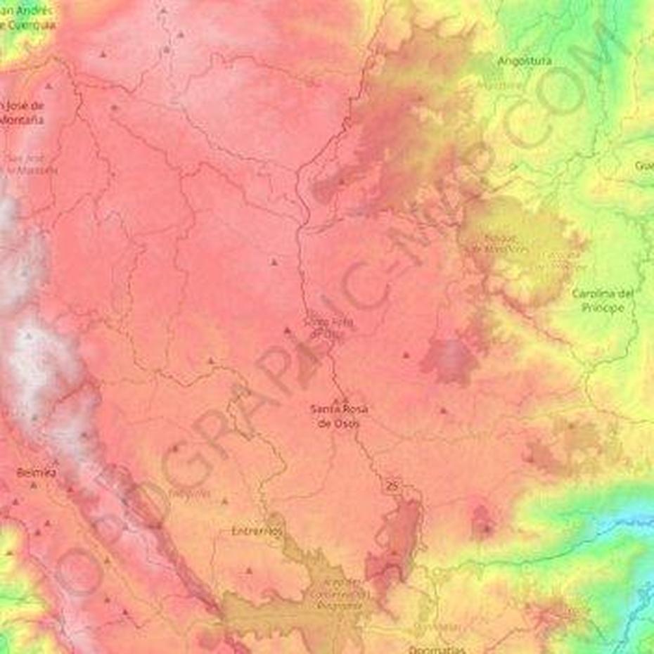 Mapa Topografico Santa Rosa De Osos, Altitud, Relieve, Santa Rosa De Osos, Colombia, Municipios De Santa Rosa, Santa Rosa City