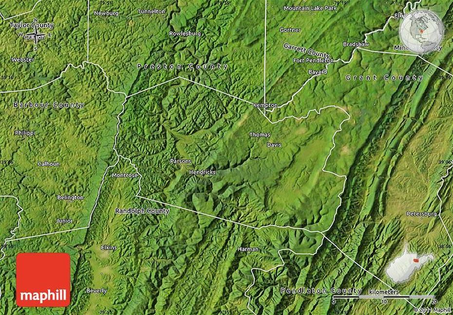 Satellite Map Of Tucker County, Tucker, United States, United States World, Basic United States