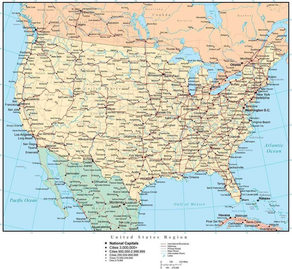 Usa  With State And City Names, United States  Oceans, Cities, New City, United States