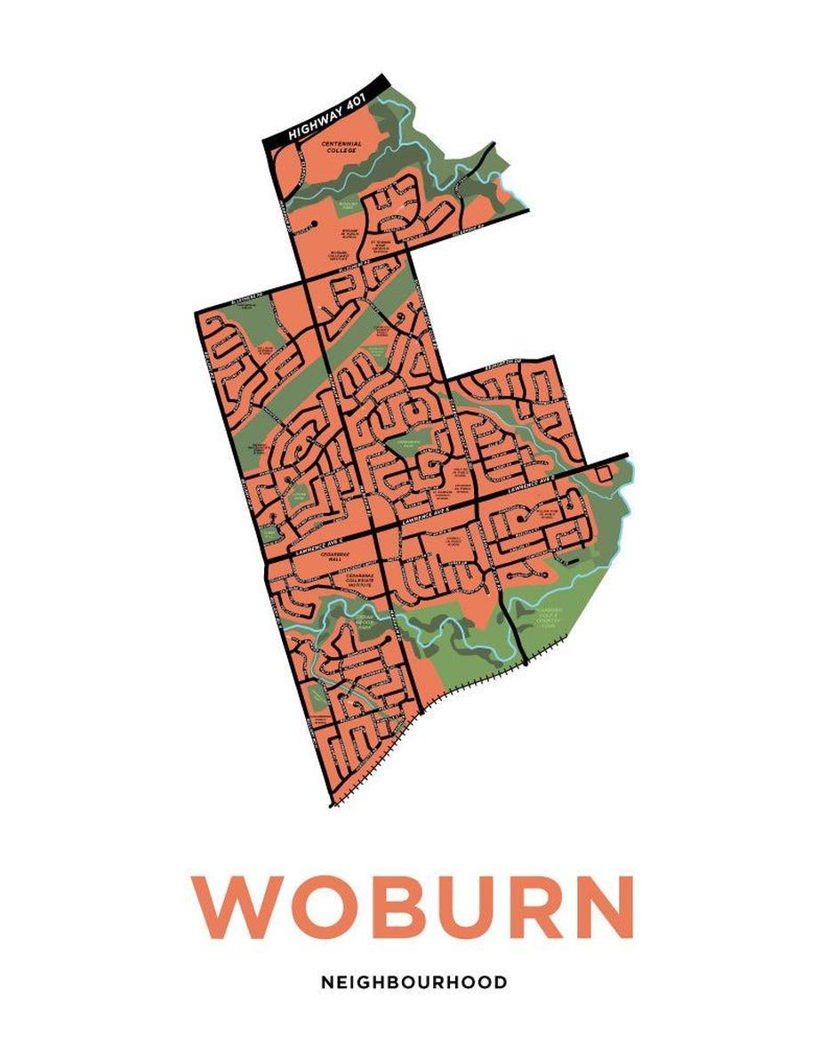 Woburn Neighbourhood Map Print  Jelly Brothers, Woburn, United States, Woburn Safari Park, Center Parcs Woburn