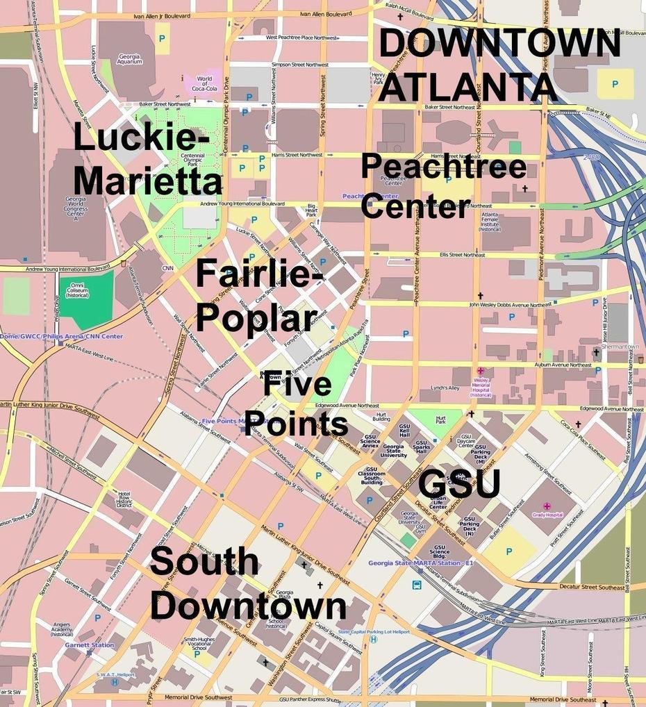 Atlanta Downtown Map – Map Of Downtown Atlanta (United States Of America), Atlanta, United States, Atlanta Georgia United States, Atlanta Usa
