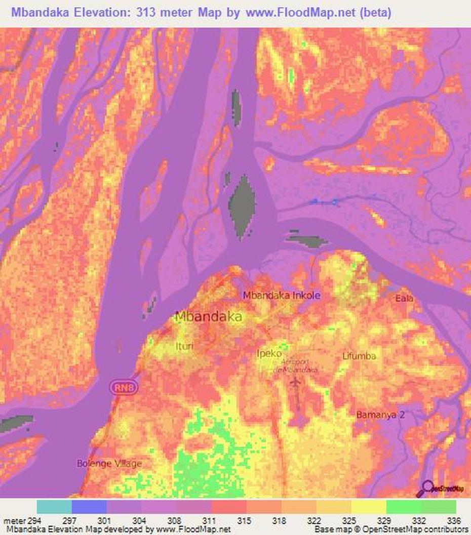 Elevation Of Mbandaka,Congo (Kinshasa) Elevation Map, Topography, Contour, Mbandaka, Congo (Kinshasa), Belgian Congo, Kinshasa Carte