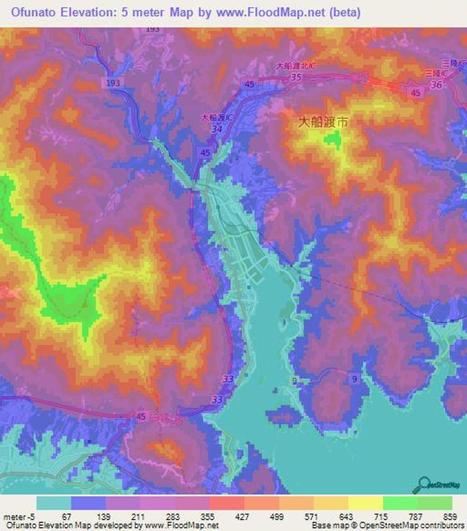 Elevation Of Ofunato,Japan Elevation Map, Topography, Contour, Ofunato, Japan, The Japanese Tsunami, Japan Earthquake Tsunami