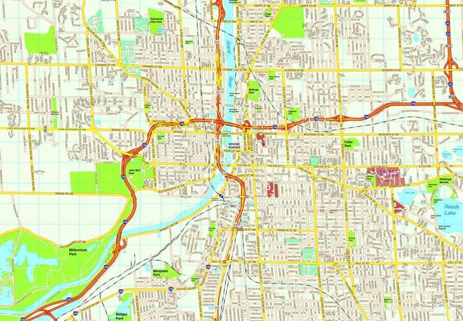 Grand Rapids Map. Eps Illustrator Vector City Maps Usa America | Order …, Grand Rapids, United States, Grand Rapids Minnesota, Downtown Grand Rapids