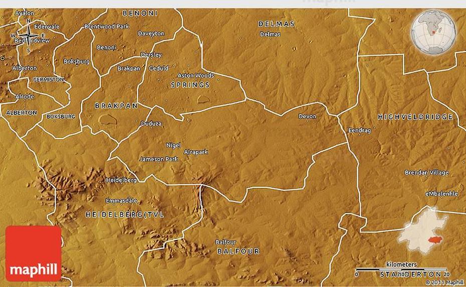 Physical 3D Map Of Nigel, Nigel, South Africa, Witbank South Africa, Nigel High School