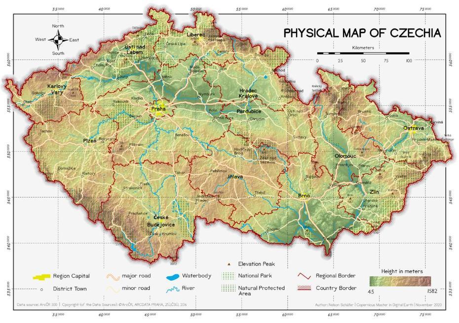 Physical Map Of Czechia  Nelson Schafer, Kroměříž, Czechia, Suckadick Village  Czech Republic, Holašovice