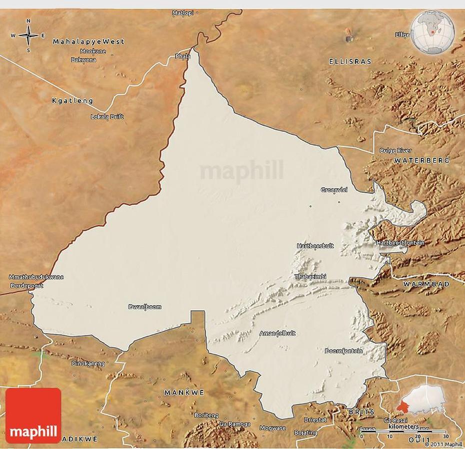 Shaded Relief 3D Map Of Thabazimbi, Satellite Outside, Thabazimbi, South Africa, Rarotonga, Thabazimbi Municipality