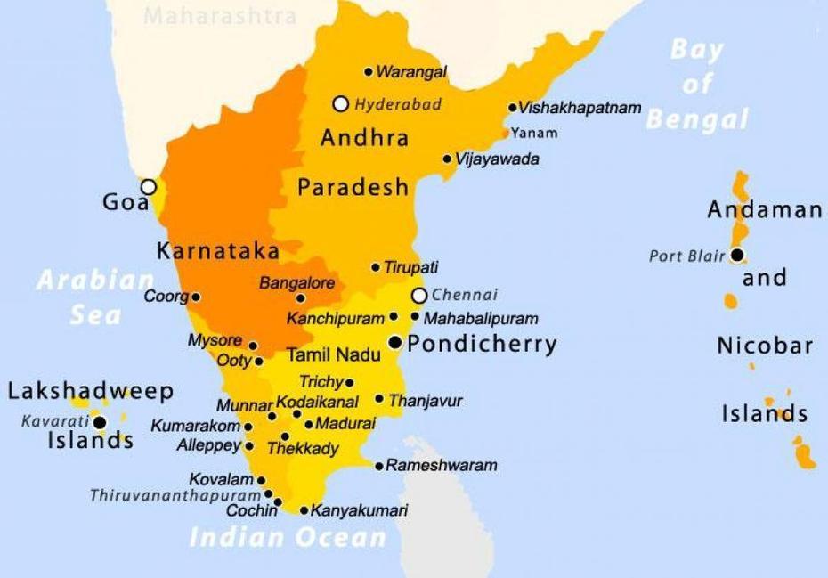 South India Tourist Map – Tourist Map Of South India (Southern Asia – Asia), Sūrandai, India, Sūrandai, India