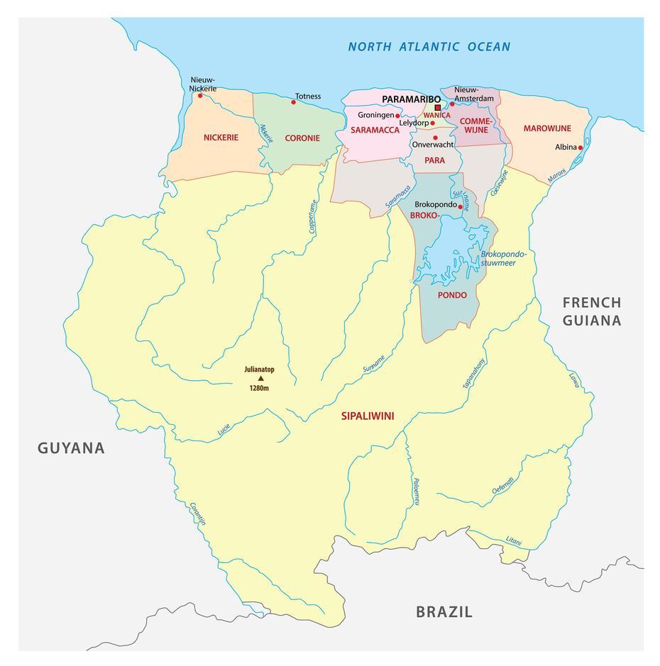 America Suriname, Of Suriname South America, World Atlas, Koewarasan, Suriname