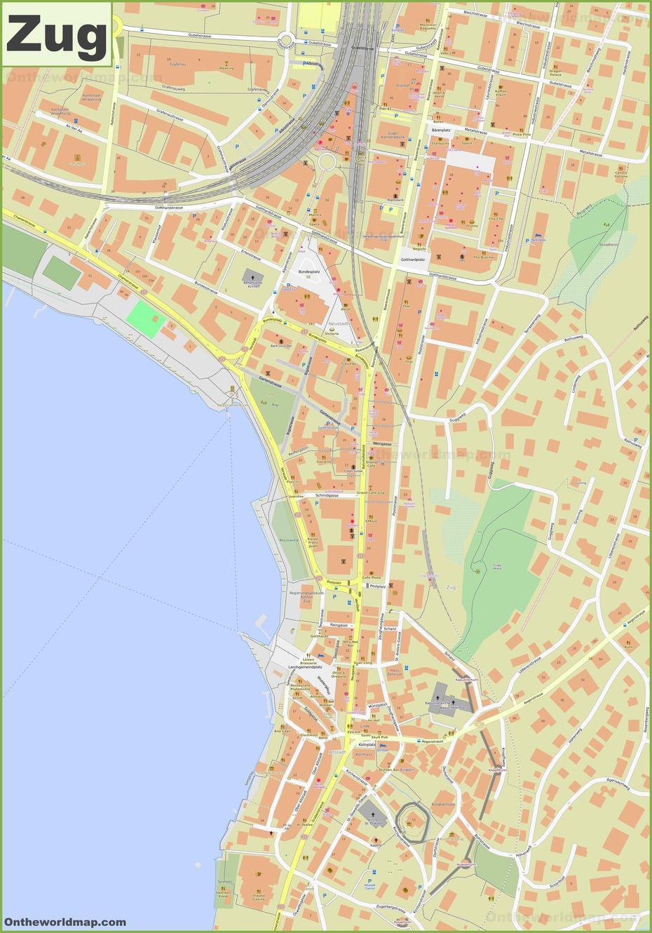 Detailed Map Of Zug, Zug, Switzerland, Zug City, Zug Swiss