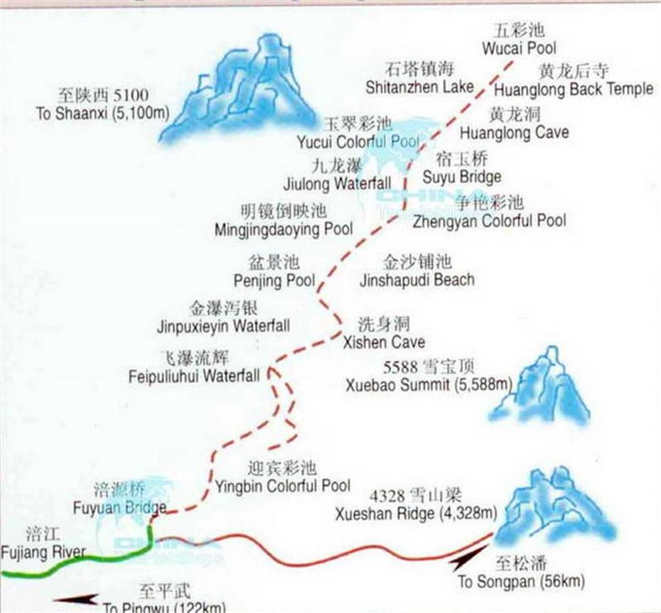 Huanglong Tourist Map, Travel Map Of Huanglong National Park …, Huanglongsi, China, China Asia, China  For Kids